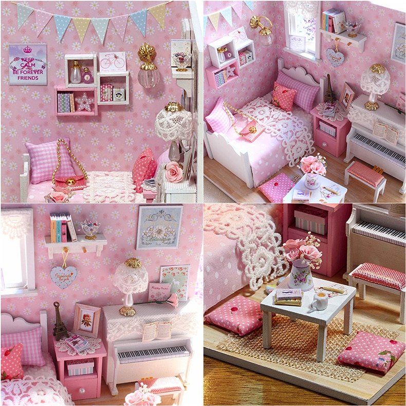 Miniature Wooden DIY Doll House for Children - Bilde 6