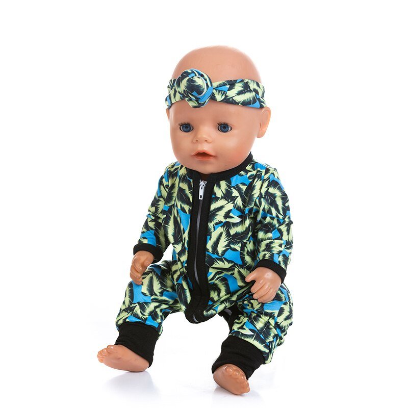 Colorful Printed Romper with Headband Clothes for 17 inch Baby Doll