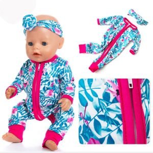 Colorful Printed Romper with Headband Clothes for 17 inch Baby Doll
