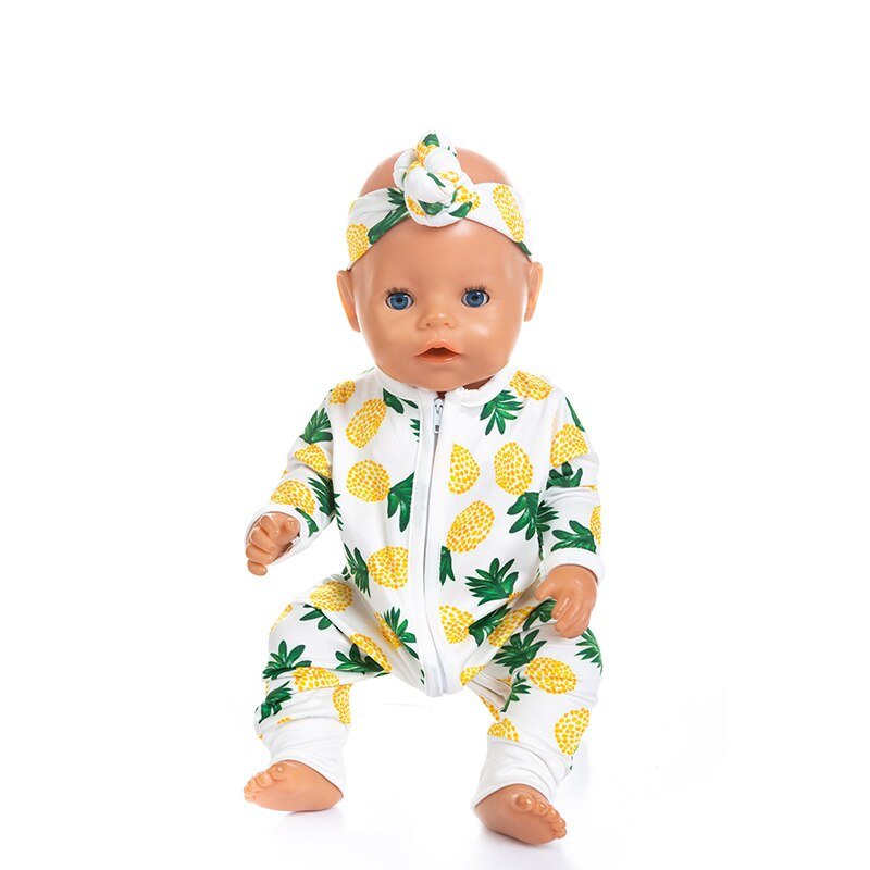 Colorful Printed Romper with Headband Clothes for 17 inch Baby Doll